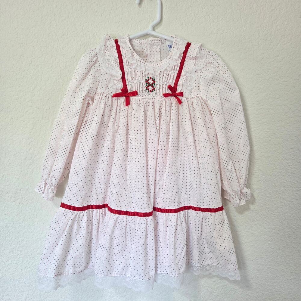 Vintage Polly Flinders Christmas Smocked Dress 3t/4t